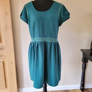 ANTHRO PINS & NEEDLES TEAL Puff Cap Sleeve Lace Detail Midi Dress Size 12